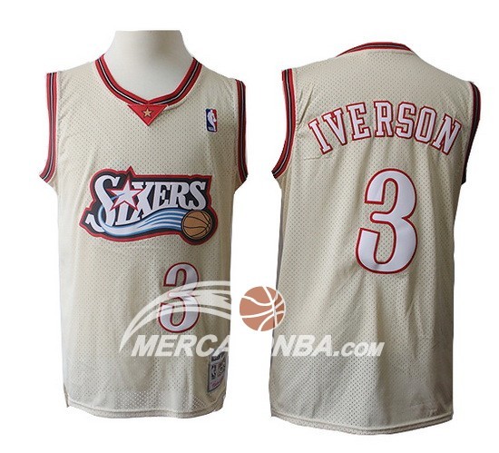 Maglia NBA 76ers Allen Iverson Retro Crema